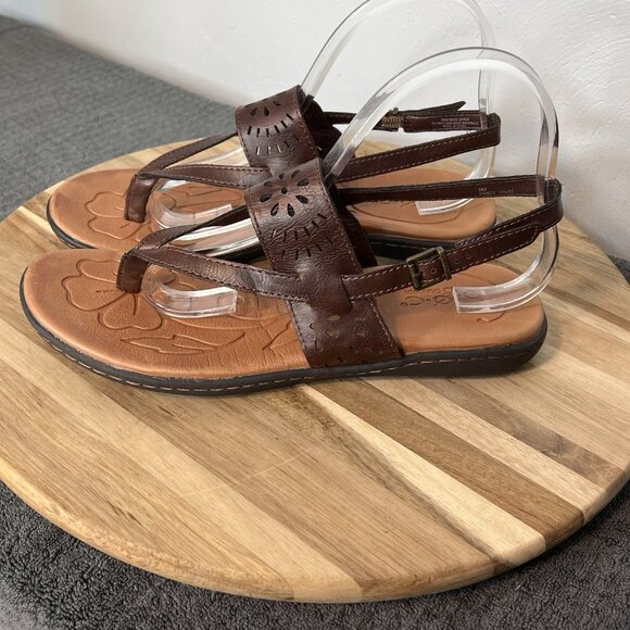 B.O.C Womens Sharin Sandals 9 Brown Embossed Leather Thong Slingback Strappy - Picture 1 of 8